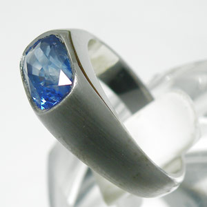 ... Sri Lankan Sapphire Bezel-Set as a 14K White Gold Men's Ring with