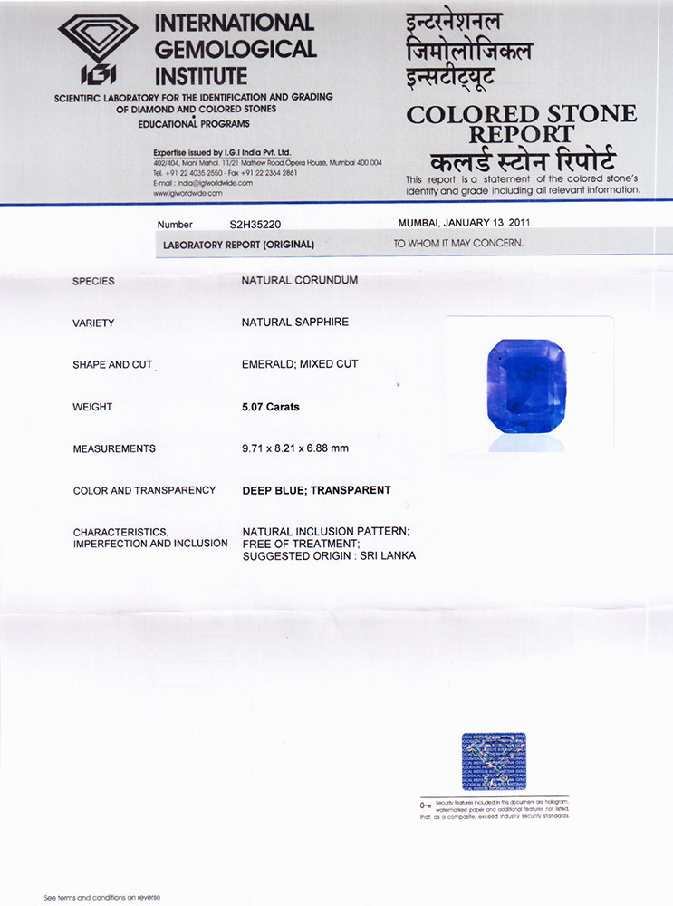 5.07-Carat Unheated Eye-Clean Cornflower Blue Sapphire (IGI) - Click Image to Close