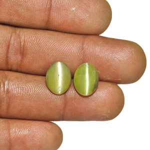 9.33-Carat Pair of Greenish Yellow Indian Chrysoberyl Cat's Eye - Click Image to Close