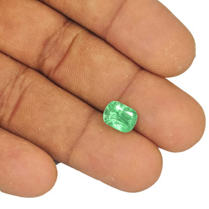 2.39-Carat Lustrous Bluish Green Cushion-Cut Colombian Emerald - Click Image to Close