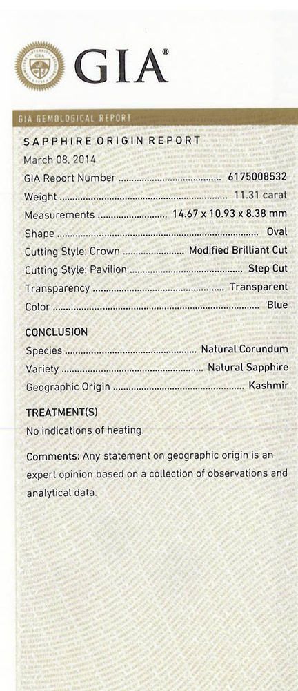 11.31-Carat GIA-Certified Unheated Kashmir-Origin Sapphire - Click Image to Close