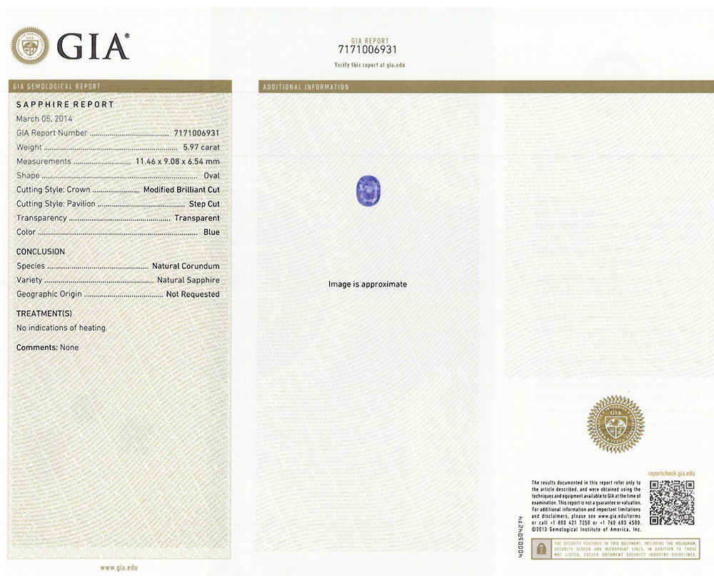 5.97-Carat GIA-Certified Unheated Blue Sapphire from Sri Lanka - Click Image to Close