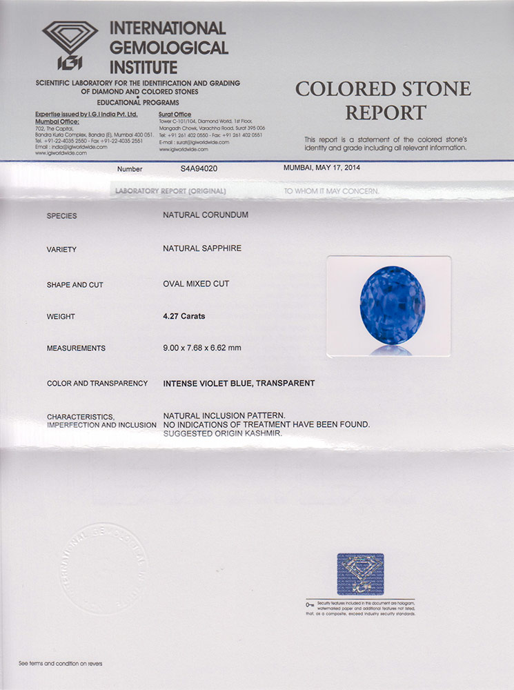 4.27-Carat Lively Blue Unheated Kashmir-Origin Sapphire (GIA) - Click Image to Close