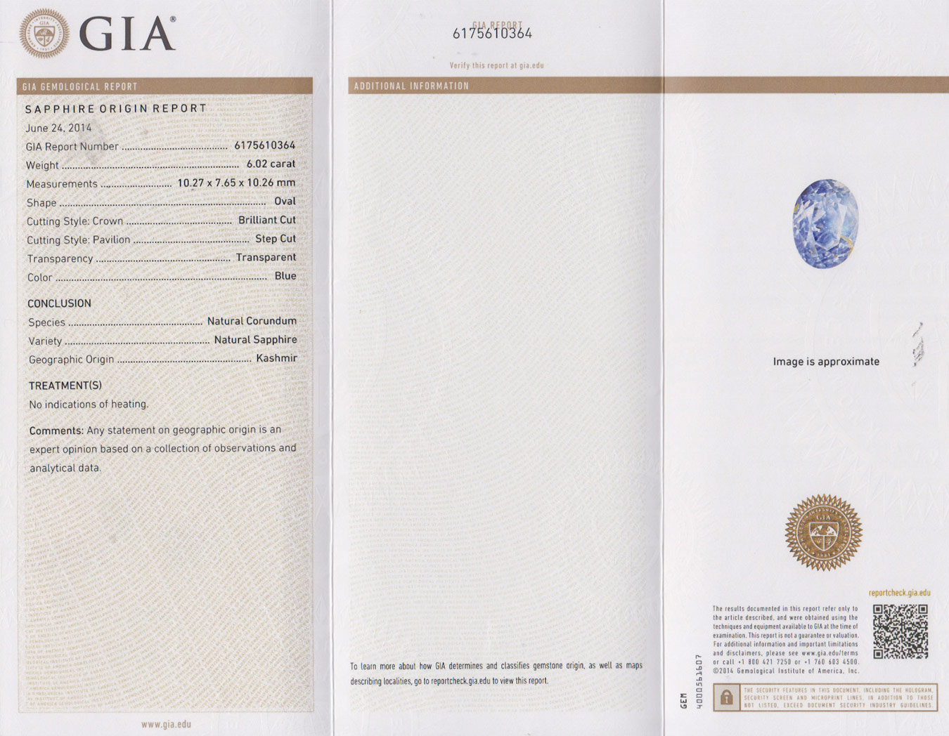 6.02-Carat Rare GIA-Certified Unheated Kashmir-Origin Sapphire - Click Image to Close