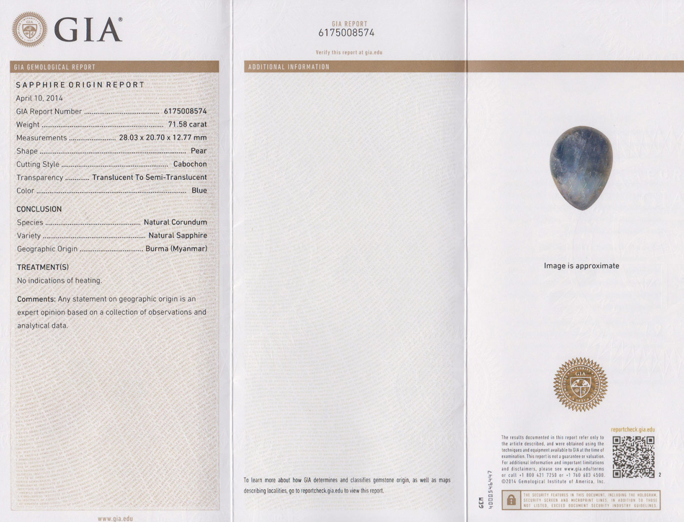 71.58-Carat Large GIA-Certified Unheated Burmese Sapphire - Click Image to Close