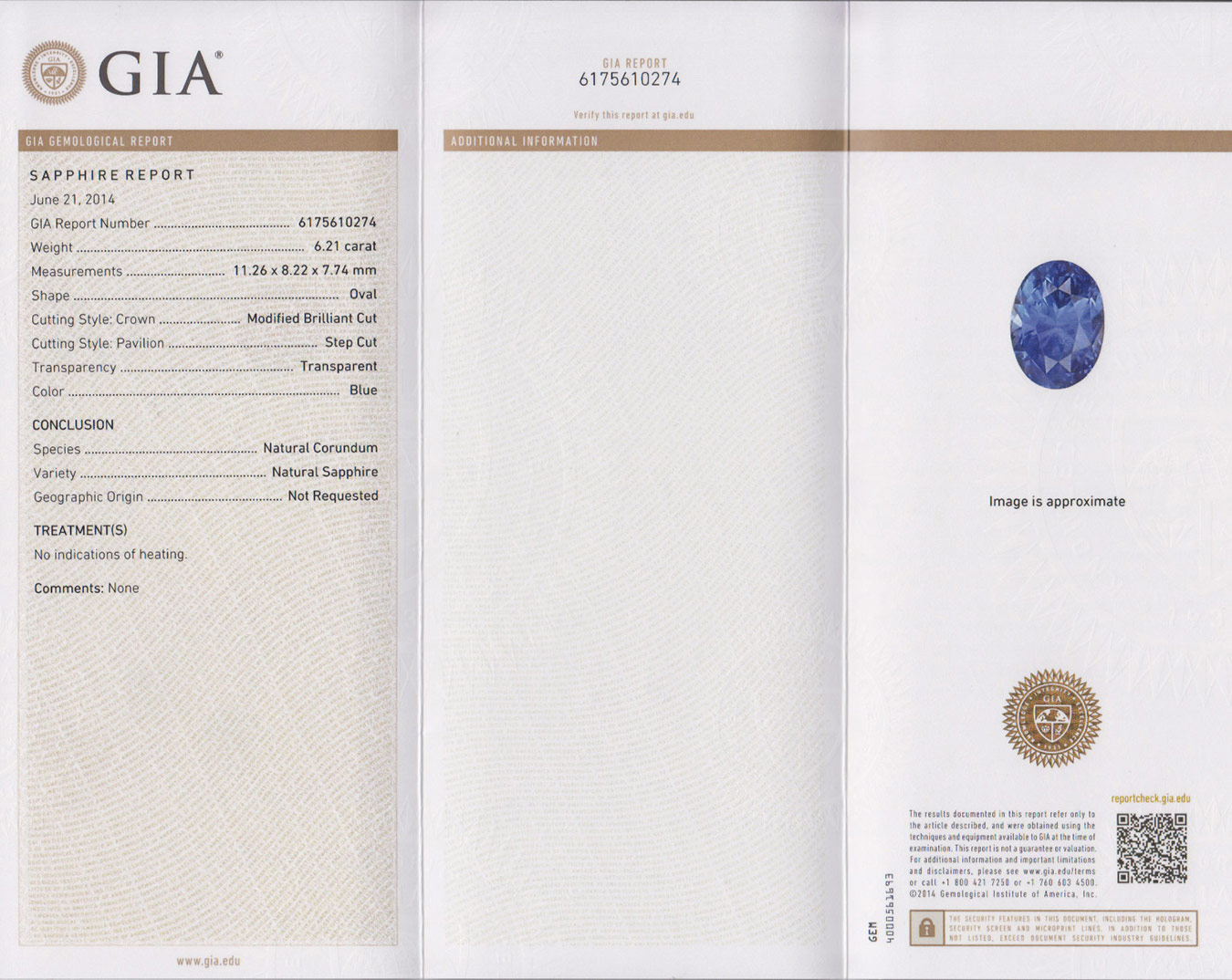 6.21-Carat GIA-Certified Unheated Lustrous Intense Blue Sapphire - Click Image to Close