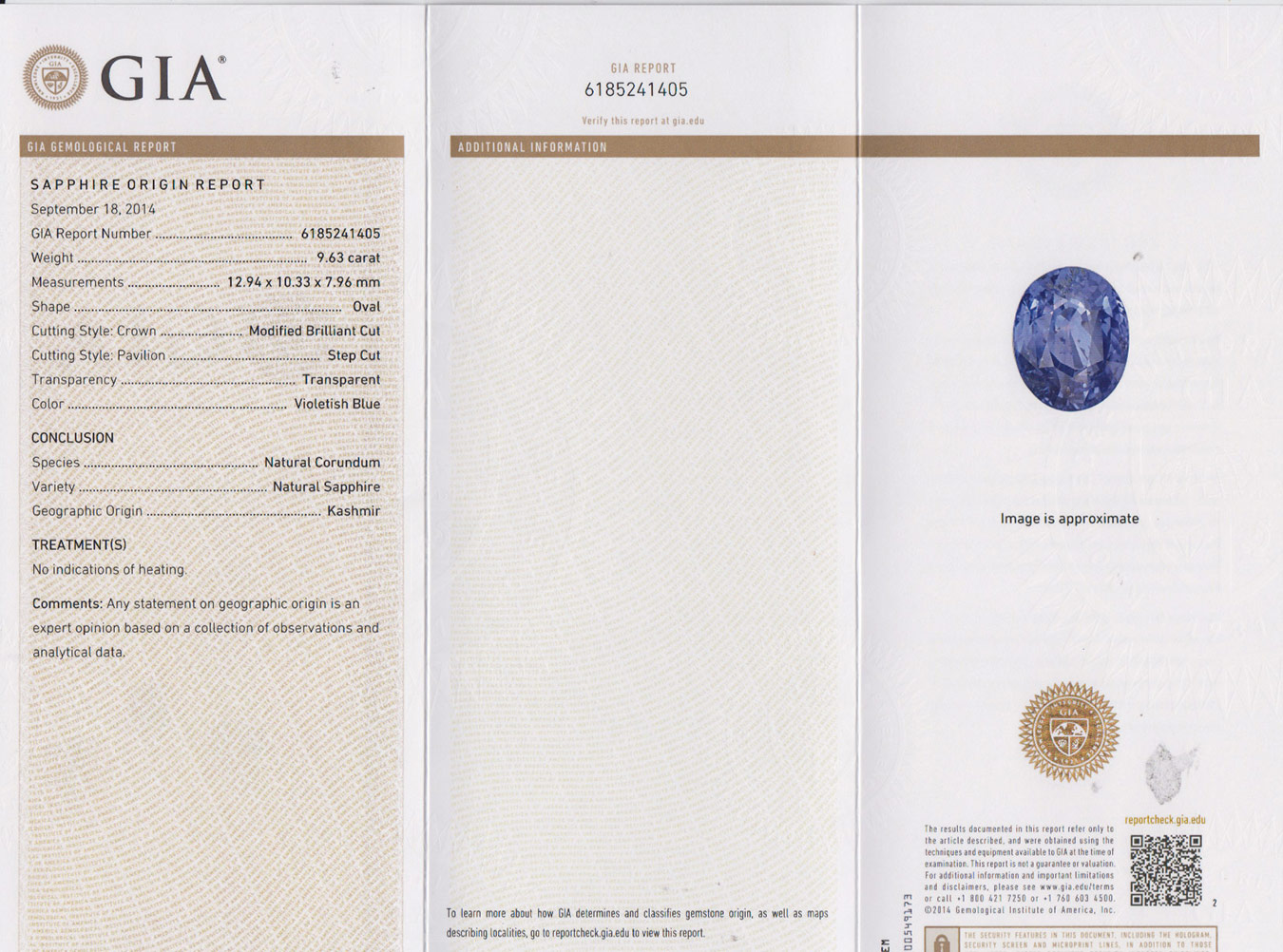 9.63-Carat Rare Velvety Violetish Blue Kashmir Sapphire (GIA) - Click Image to Close