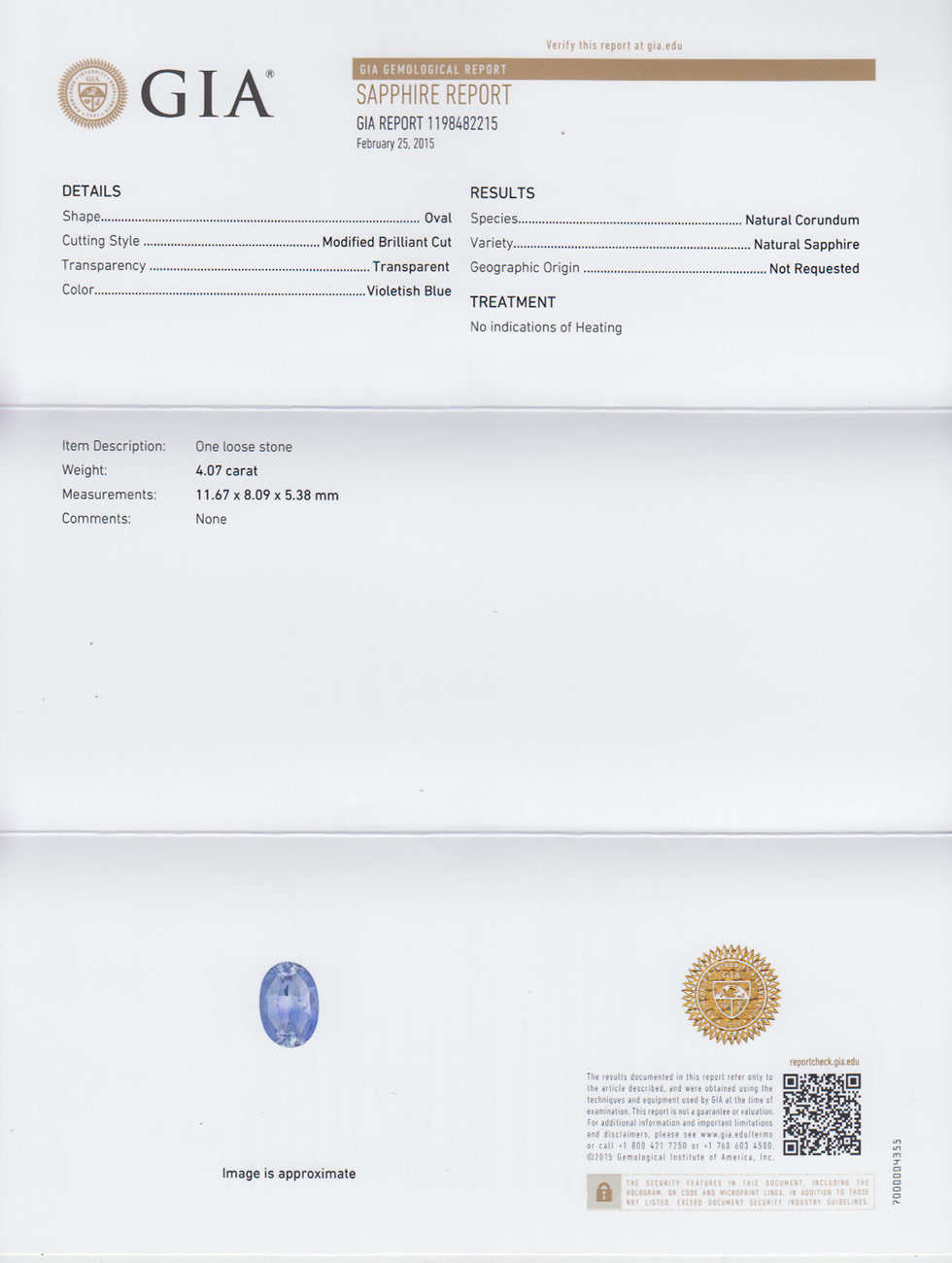 4.07-Carat GIA-Certified Unheated VVS-Clarity Blue Sapphire - Click Image to Close