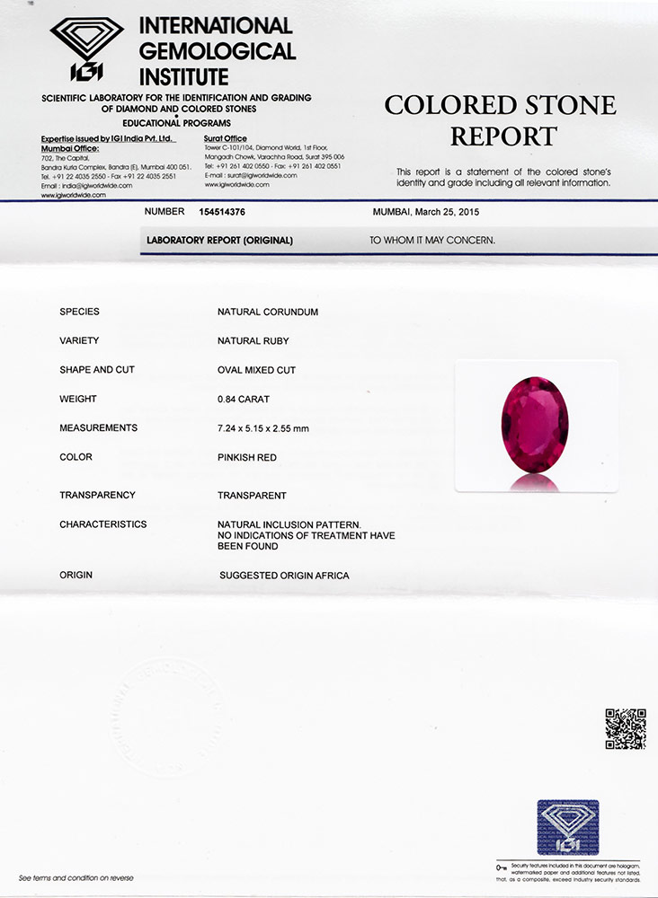 0.84-Carat Unheated VS-Clarity Deep Pinkish Red Ruby (IGI) - Click Image to Close