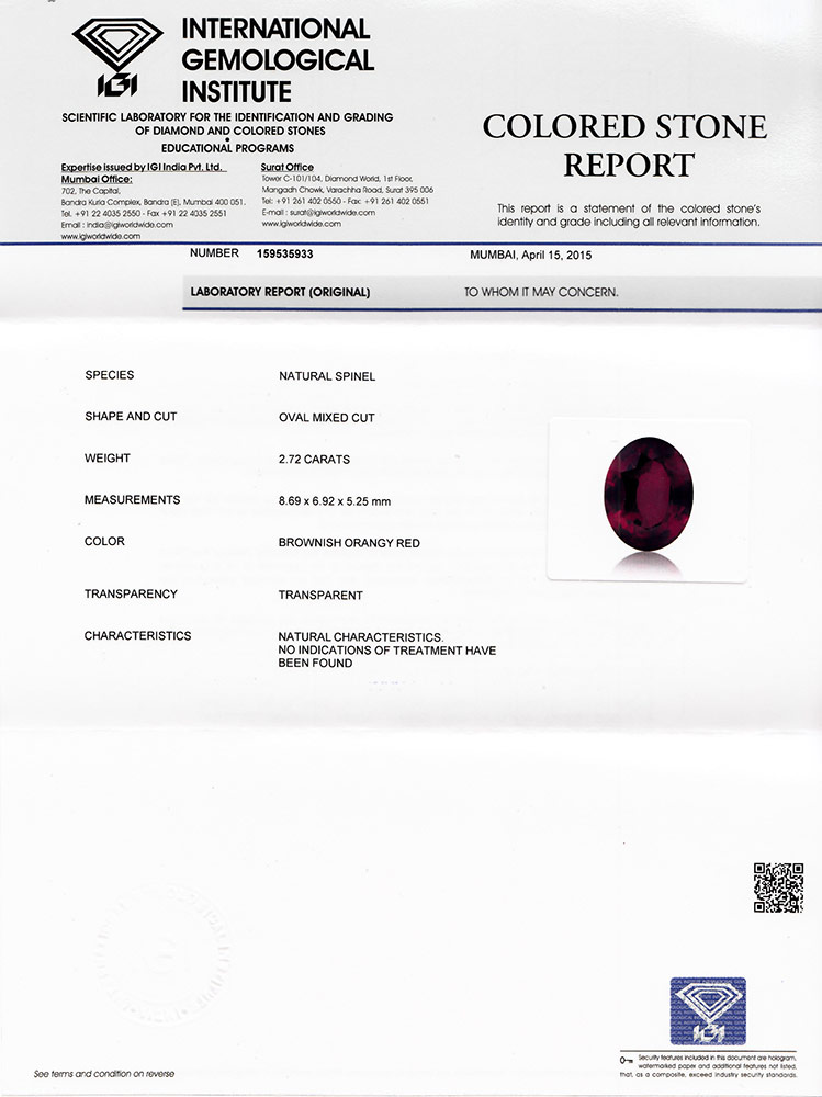 2.72-Carat Flawless Deep Brownish Orangish Red Spinel from Burma - Click Image to Close