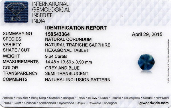 9.64-Carat IGI-Certified Trapiche Sapphire from Mogok, Burma - Click Image to Close