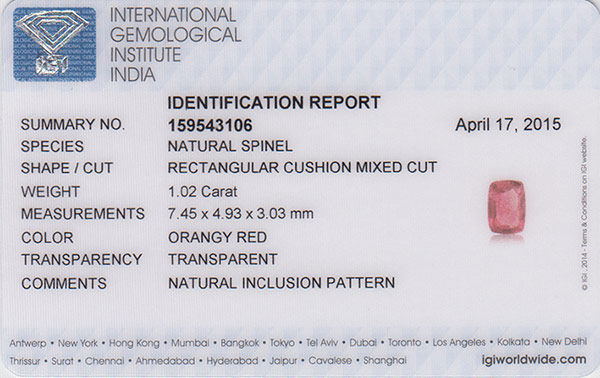 1.02-Carat Cushion-Cut Orangy Pink Spinel from Mogok, Burma - Click Image to Close