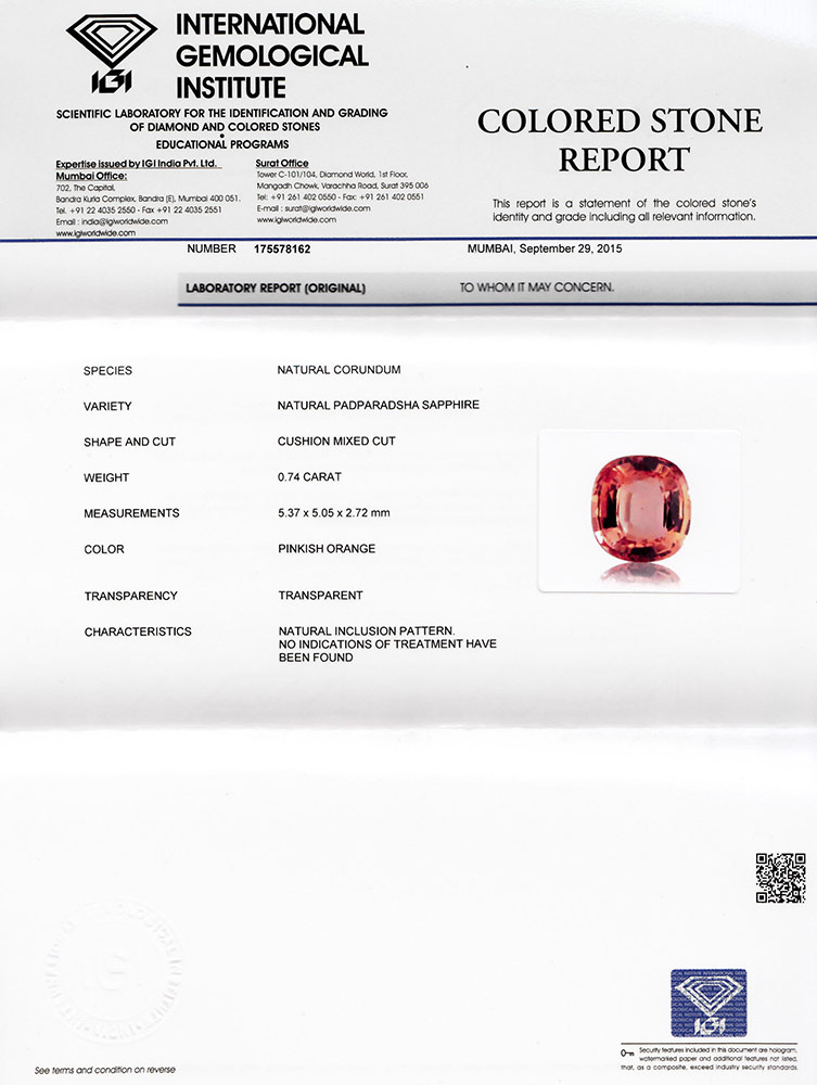 0.74-Carat Unheated Flawless Padparadscha Sapphire from Ceylon - Click Image to Close