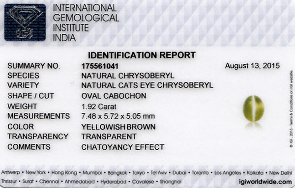1.92-Carat Yellowish Brown Chrysoberyl Cat's Eye from Sri Lanka - Click Image to Close