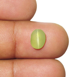 2.23-Carat Fluorescent Yellow Green Chrysoberyl Cat's Eye - Click Image to Close