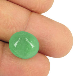 13.33-Carat Oval Cabochon-Cut Medium Green Colombian Emerald - Click Image to Close