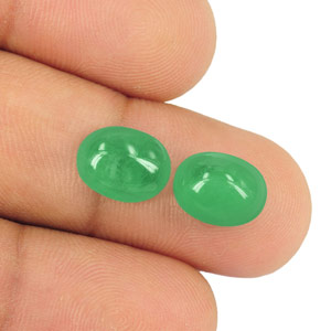 7.91-Carat Pair of Lively Green Cabochon-Cut Colombian Emeralds - Click Image to Close