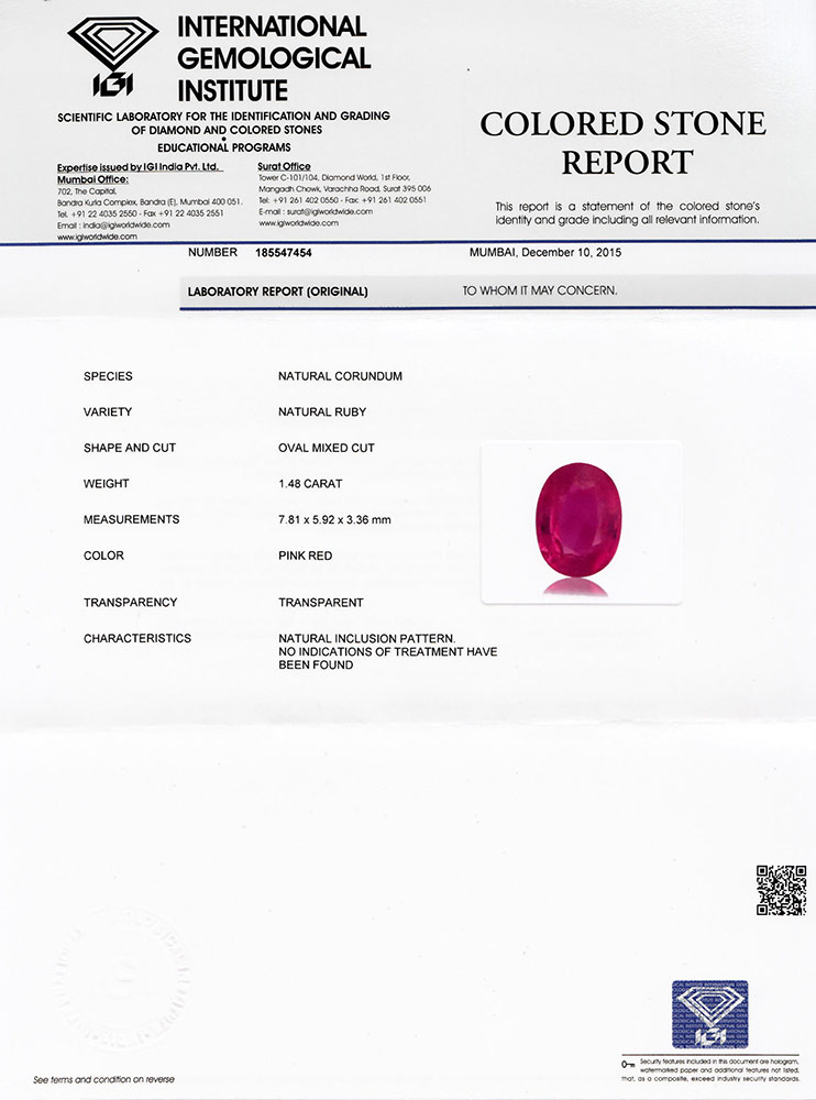 1.48-Carat Unheated Oval-Cut Pinkish Red Ruby from Mozambique - Click Image to Close