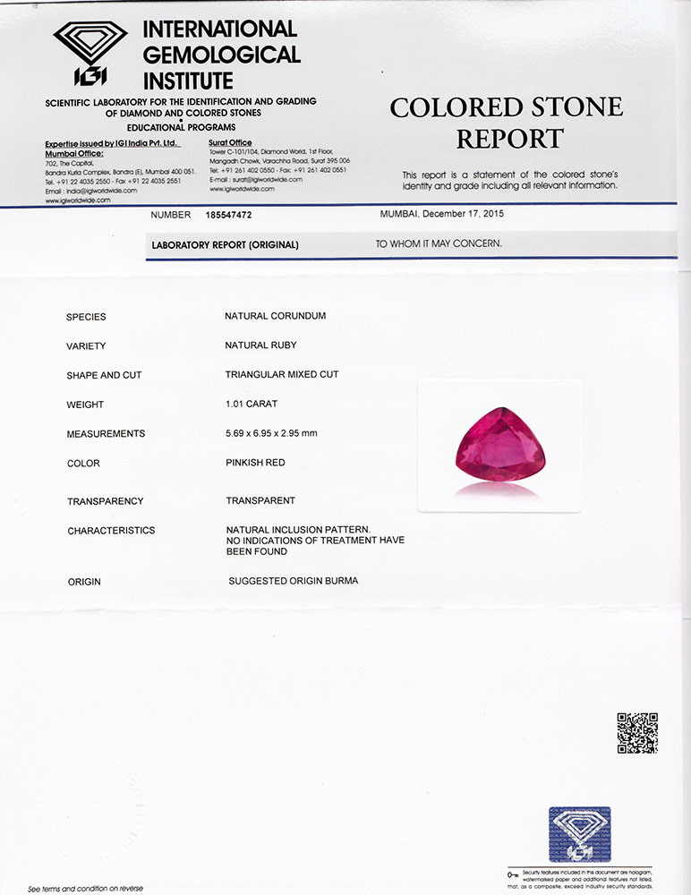 1.01-Carat Unheated Intense Pinkish Red Ruby from Mogok, Burma - Click Image to Close