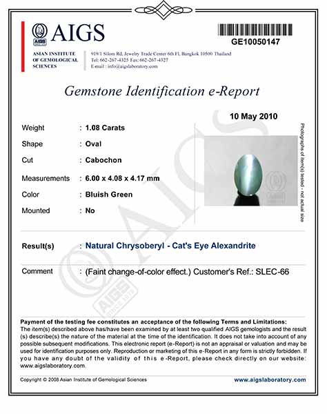 1.08-Carat AIGS-Certified Alexandrite Cat's Eye from Orissa - Click Image to Close