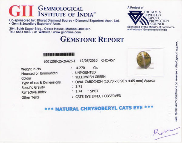 4.27-Carat Rare Honey Color Chrysoberyl Cat's Eye from Ceylon - Click Image to Close