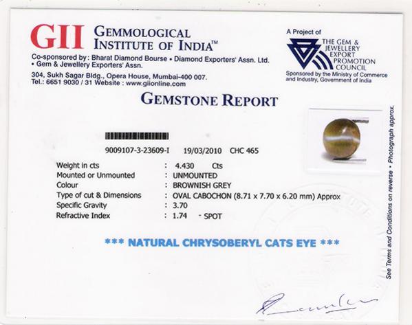 4.43-Carat Amazing Brownish Green Chrysoberyl Cat's Eye - Click Image to Close