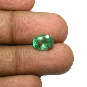 1.68-Carat Oval-Cut Grass Green Colombian Emerald - Click Image to Close