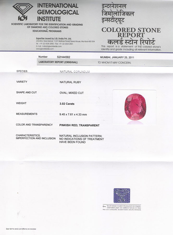 3.02-Carat Super Lustrous Unheated Ruby from Niassa, Mozambique - Click Image to Close