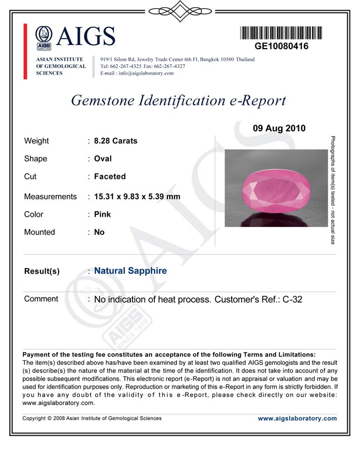 8.28-Carat AIGS-Certified Unheated Baby Pink Sapphire - Click Image to Close