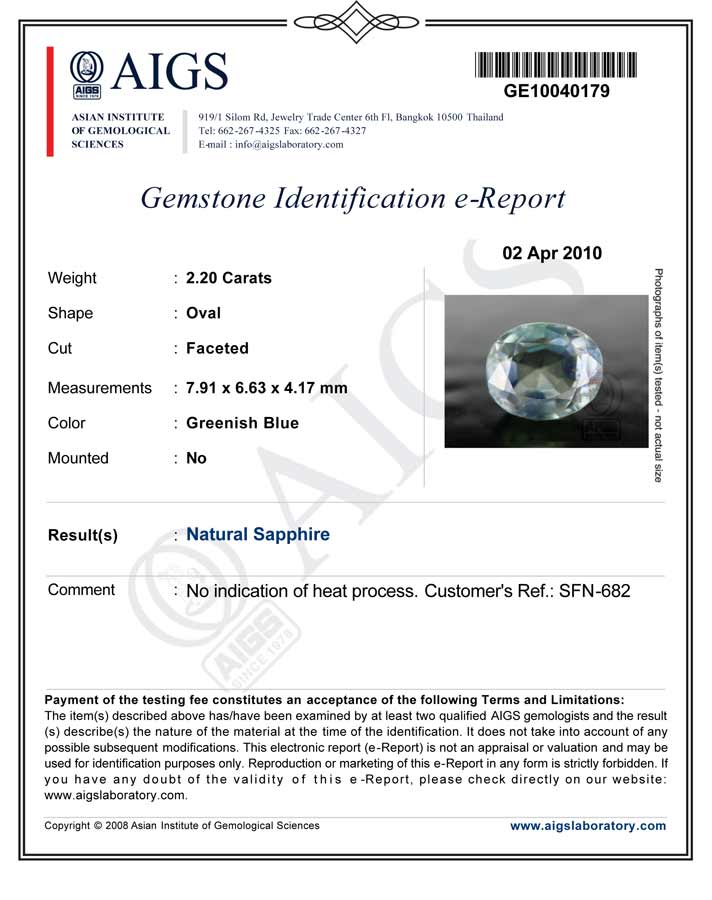 2.20-Carat Unheated Greenish Blue Australian Sapphire (AIGS) - Click Image to Close