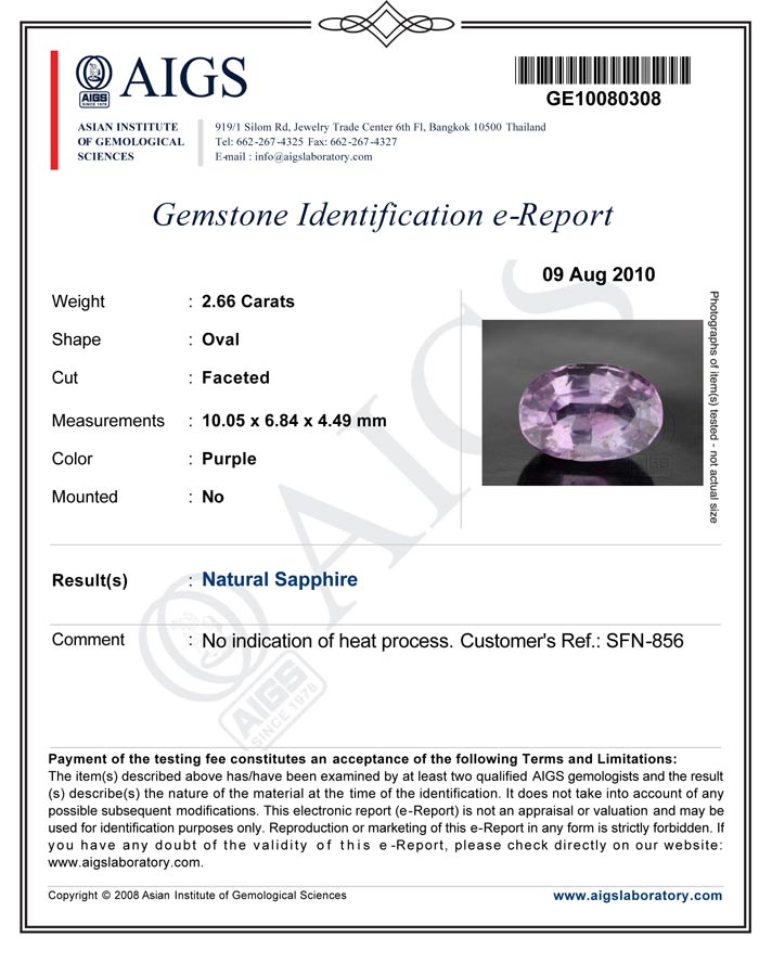 2.66-Carat Unheated Vivid Purple Sapphire from Burma (AIGS) - Click Image to Close