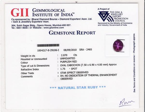 2.07-Carat Deep Purple Sri Lankan Star Ruby (Sharp 6-Ray Star) - Click Image to Close