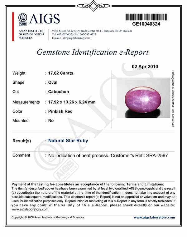 17.62-Carat Extraordinary Double-Star Ruby from Vietnam (AIGS) - Click Image to Close