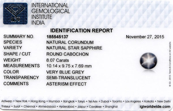 8.07-Carat 10mm Round Intense Grey Star Sapphire from Ceylon - Click Image to Close