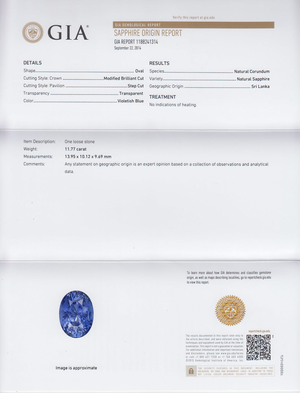 11.77-Carat GIA-Certified Unheated Fiery Blue Ceylonese Sapphire - Click Image to Close