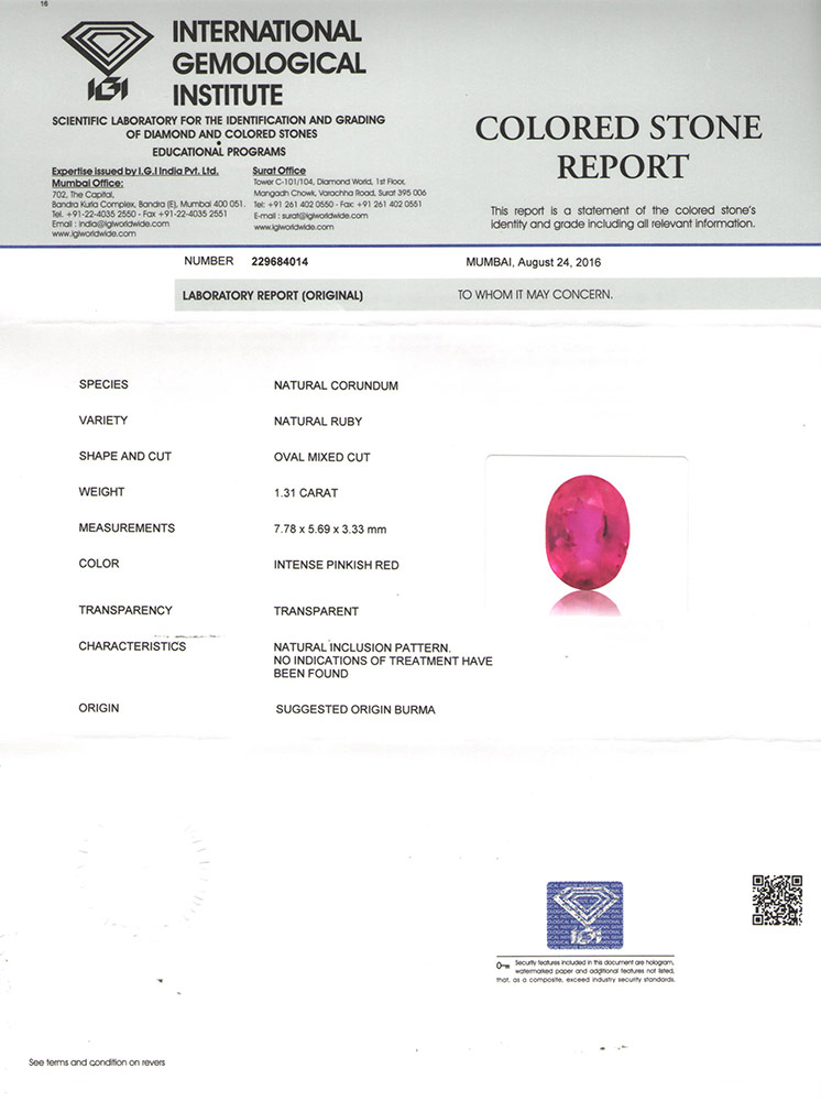 1.31-Carat Unheated Oval-Cut Pinkish Red Ruby from Mogok, Burma - Click Image to Close