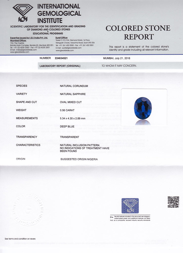 0.56-Carat VS-Clarity Intense Royal Blue Sapphire (Unheated) - Click Image to Close