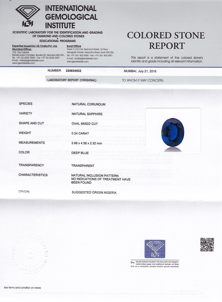 0.54-Carat Flawless Royal Blue Nigerian Sapphire (Unheated) - Click Image to Close