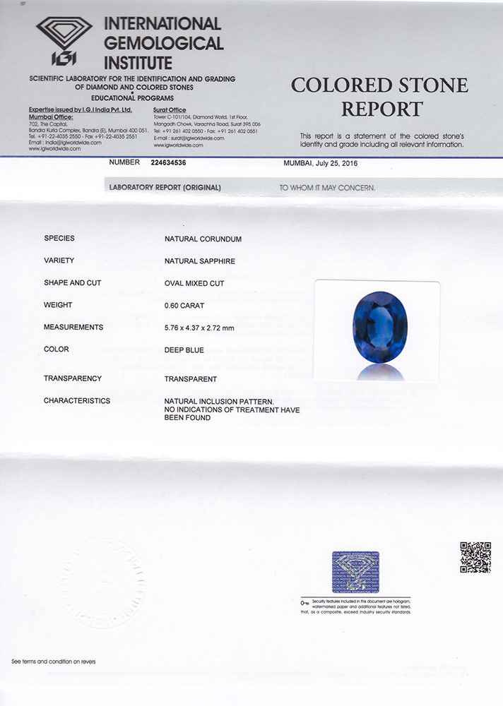 0.60-Carat Unheated Eye-Clean Cornflower Blue from Nigeria (IGI) - Click Image to Close