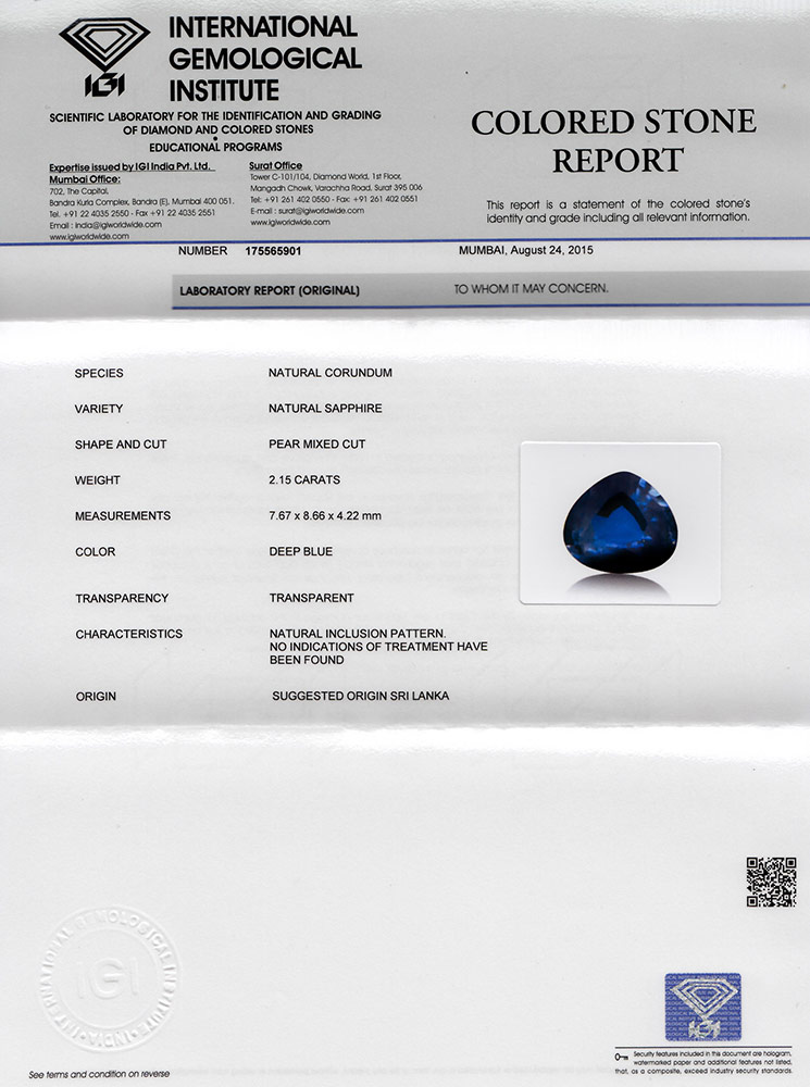 2.15-Carat Unheated VVS-Clarity Royal Blue Sapphire from Ceylon - Click Image to Close