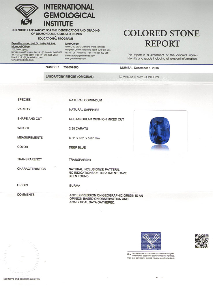 2.38-Carat Rare Unheated Royal Blue Sapphire from Burma (GRS) - Click Image to Close