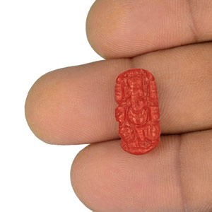 7.05-Carat Orangy Red Italian Coral with Carving of Lord Ganesha - Click Image to Close