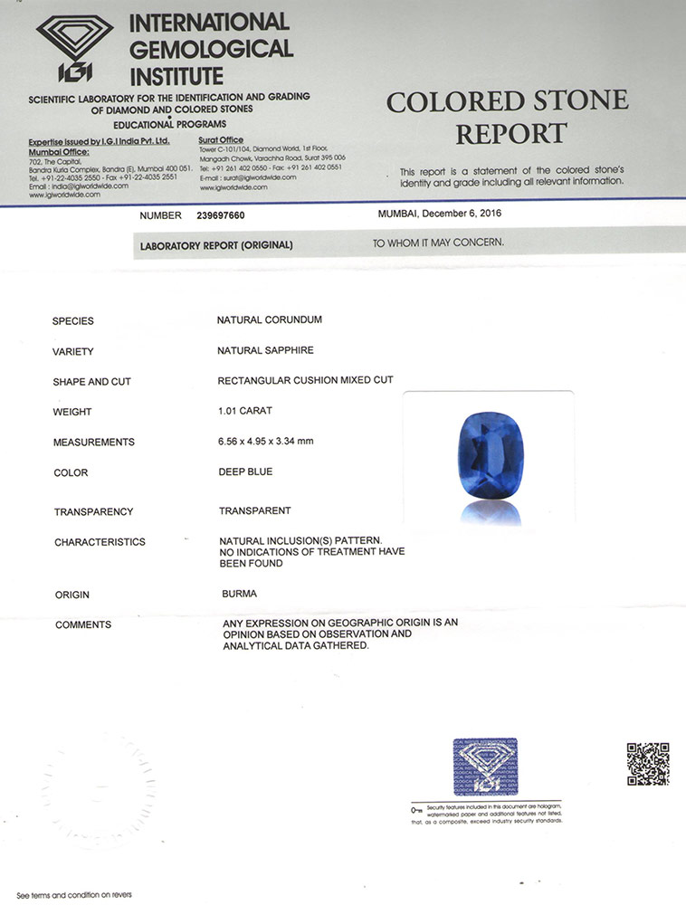 1.01-Carat VS-Clarity Velvety Cornflower Blue Burmese Sapphire - Click Image to Close