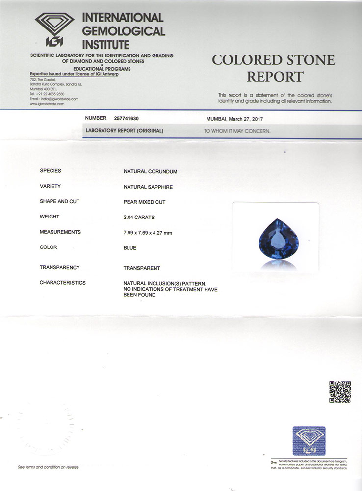 2.04-Carat Unheated VS-Clarity Lustrous Intense Blue Sapphire - Click Image to Close