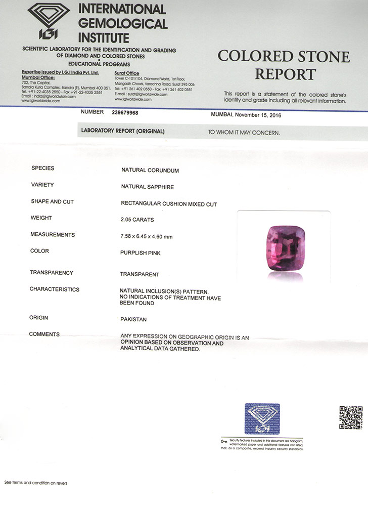 2.05-Carat Unheated Velvety Purplish Pink Sapphire from Pakistan - Click Image to Close