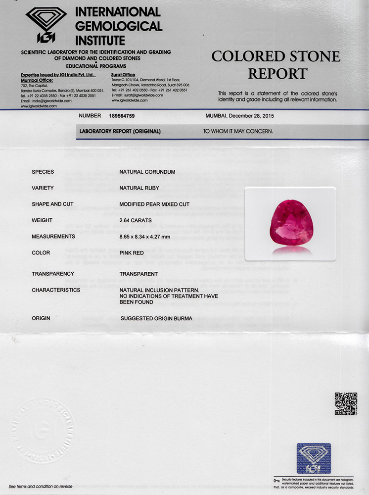 2.64-Carat IGI-Certified Unheated Lively Pinkish Red Burma Ruby - Click Image to Close