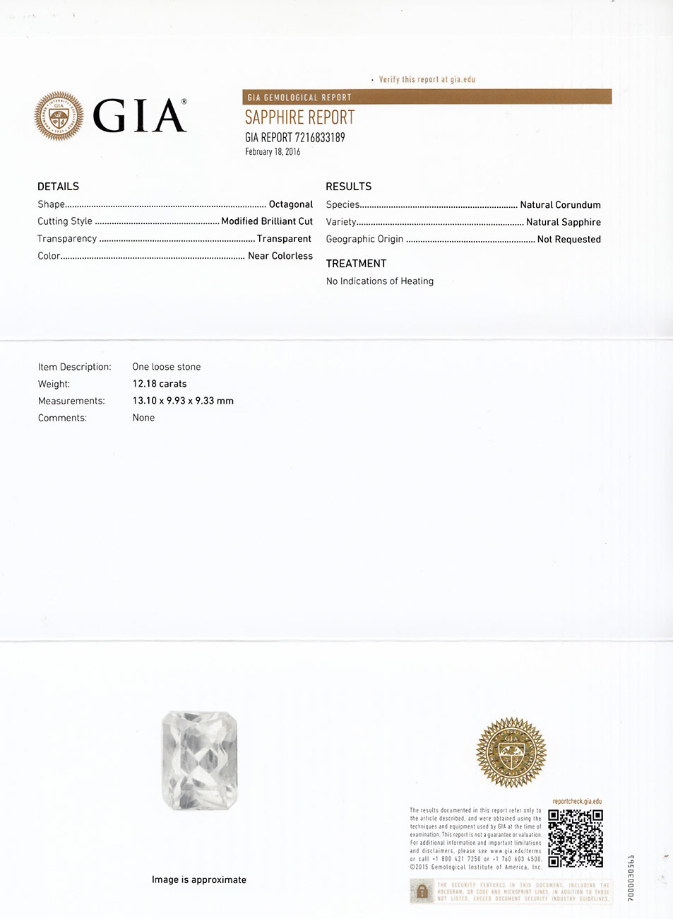 12.18-Carat GIA-Certified Unheated White Sapphire from Sri Lanka - Click Image to Close