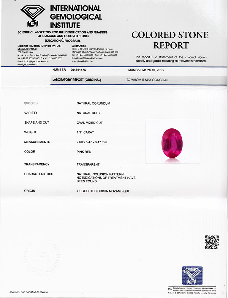 1.31-Carat Eye-Clean Fiery Vivid Pink Red Ruby (Unheated) - Click Image to Close