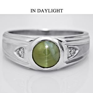 Ring containing a 3.46-ct Chrysberyl Cat's Eye and 2 Diamonds